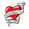 Logo actiepartij: rood hart met witte banner met tekst Actiepartij Haarlem